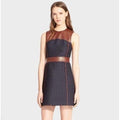 THEORY Calvino Mixed Media Tweed Lamb Leather Dress Brown Blue Fit and Flare 6
