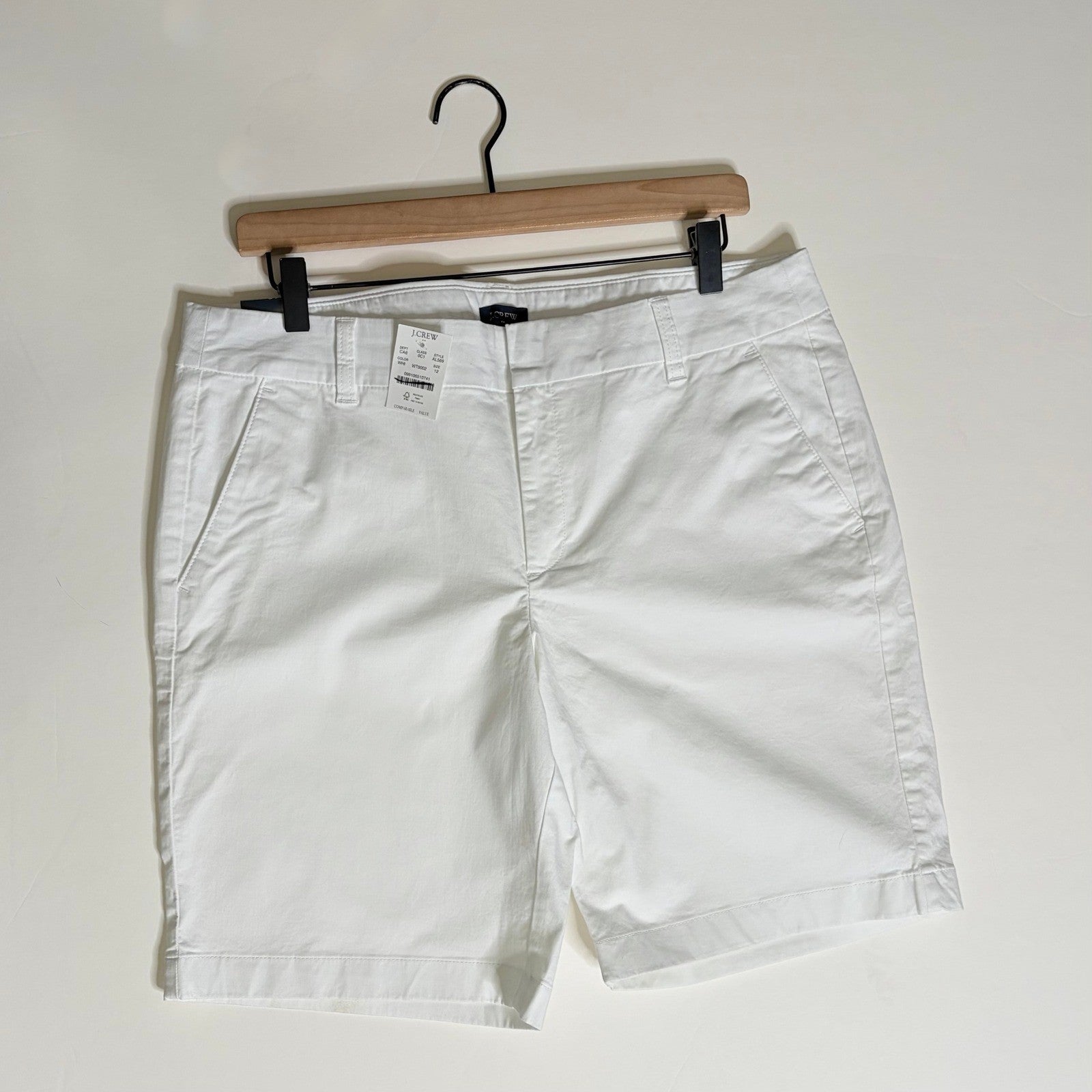 NWT!! J. CREW Factory 9" Frankie Bermuda Chino Shorts Solid White Preppy Size 12