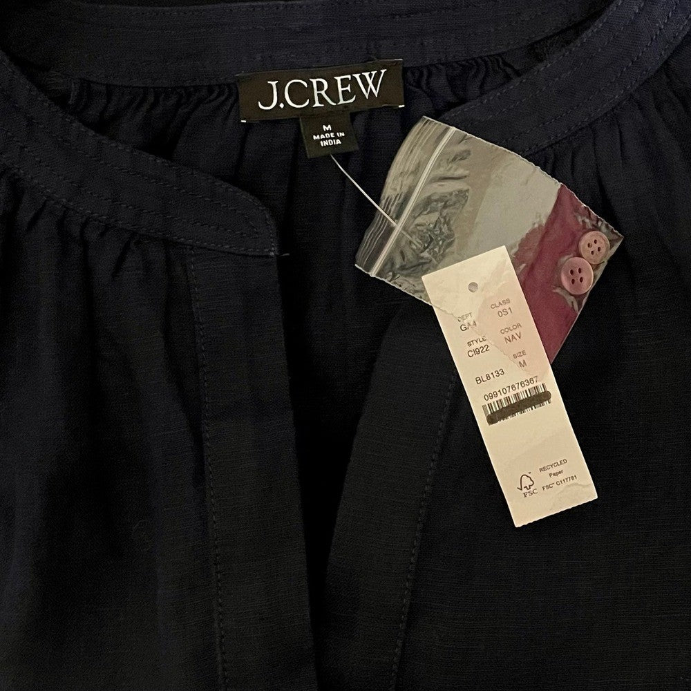 NWT!! J. CREW Cabana Mini Dress Linen Navy Blue Belted Solid Vacation Medium