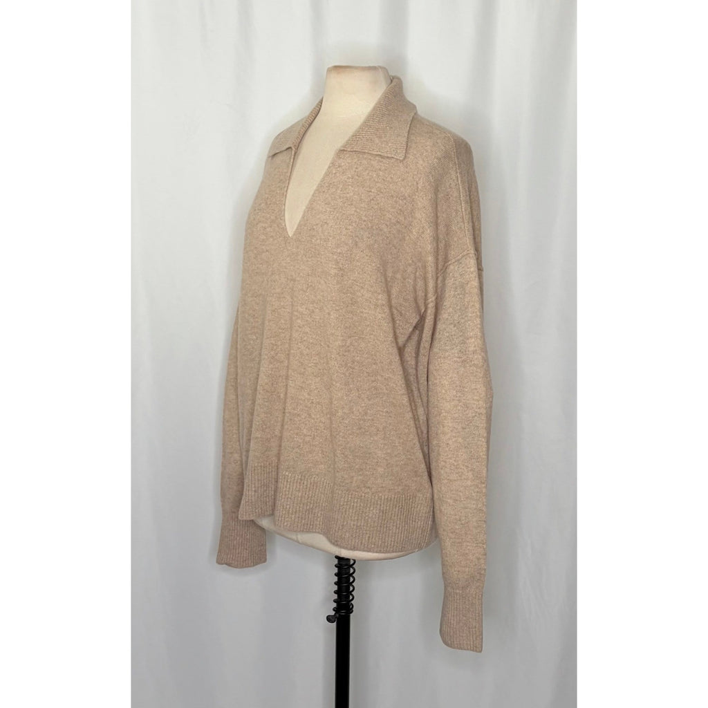 NWT!! FREE PEOPLE Eloura Cashmere Henley Sweater Solid Light Brown Tan X-Large