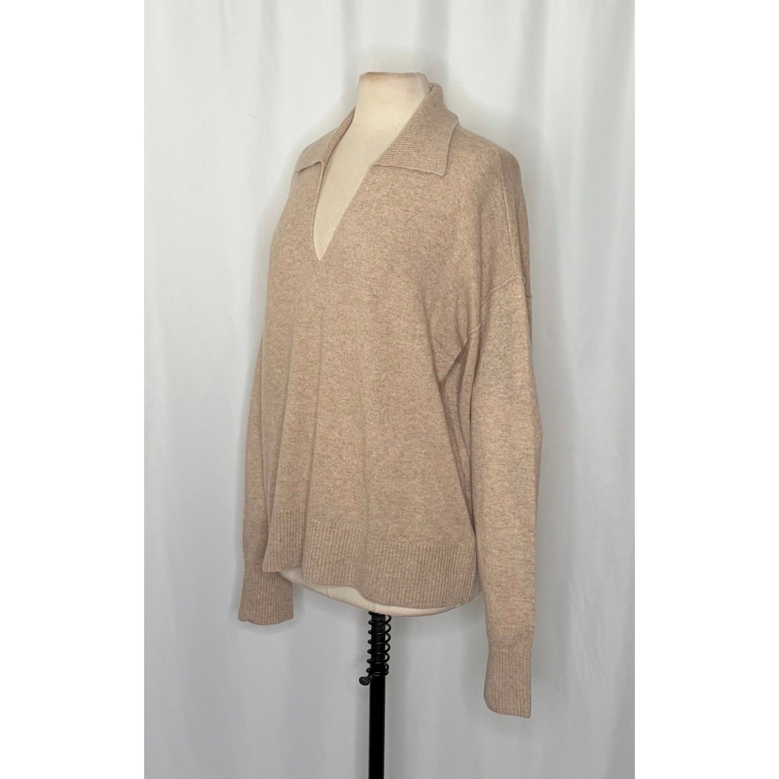 NWT!! FREE PEOPLE Eloura Cashmere Henley Sweater Solid Light Brown Tan X-Large
