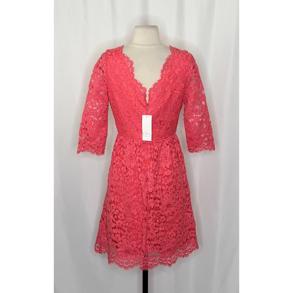NWT!! ERIN FETHERSTON Pink Floral Lace Dress Fit N' Flare Coquette Lacey Size 4