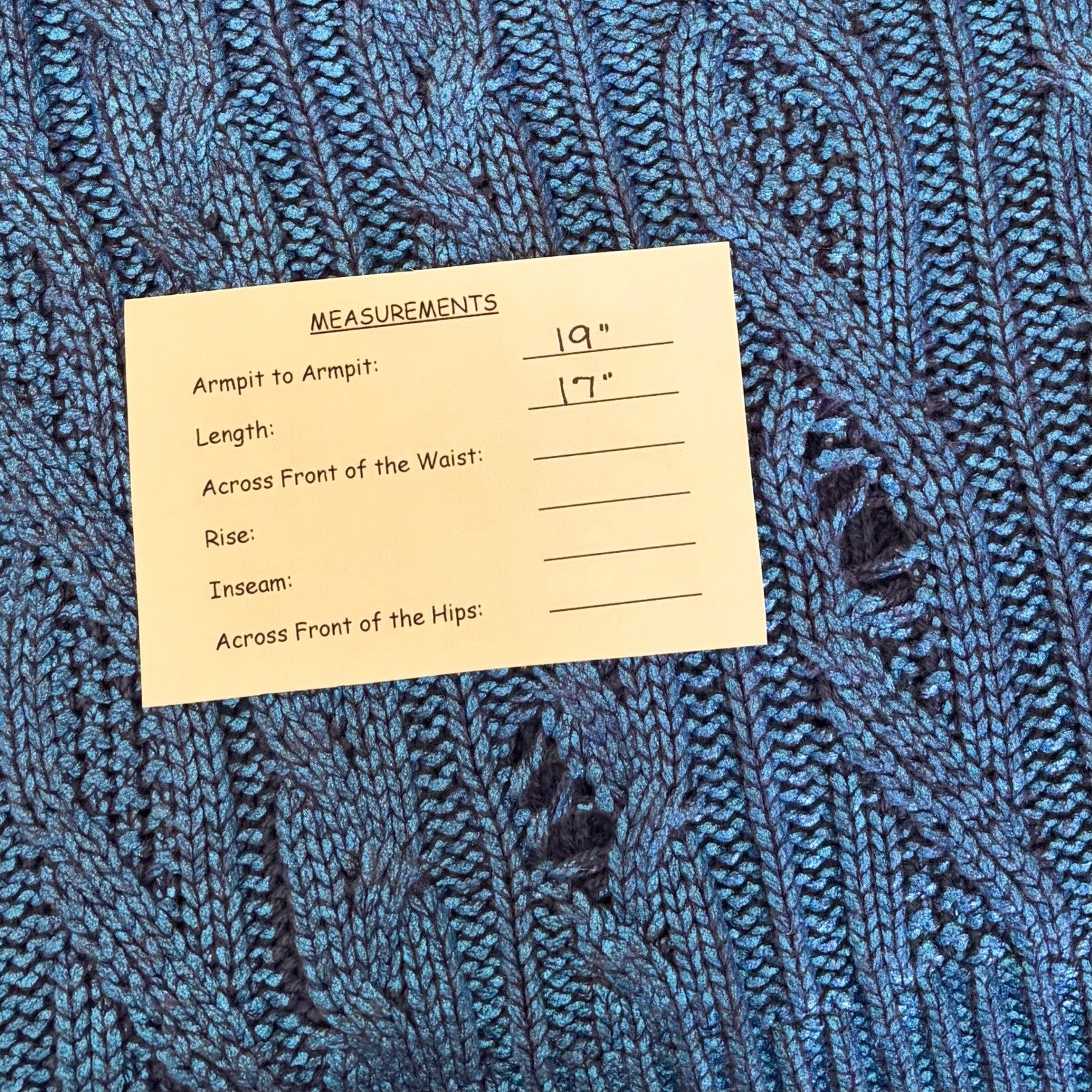 ZARA Metallic Blue Cropped Sweater Cableknit Distressed Cable Knit Crop Small