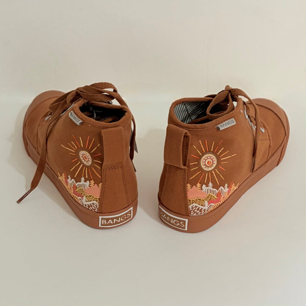 NWT!! BANGS Sunrise Mountain Embroidered High Top Shoes Men's 6 Women's 7.5