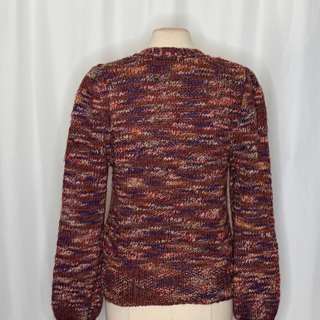 VERONICA BEARD Amosa Wool Cardigan Sweater Marled Puff Sleeves Burgundy Large