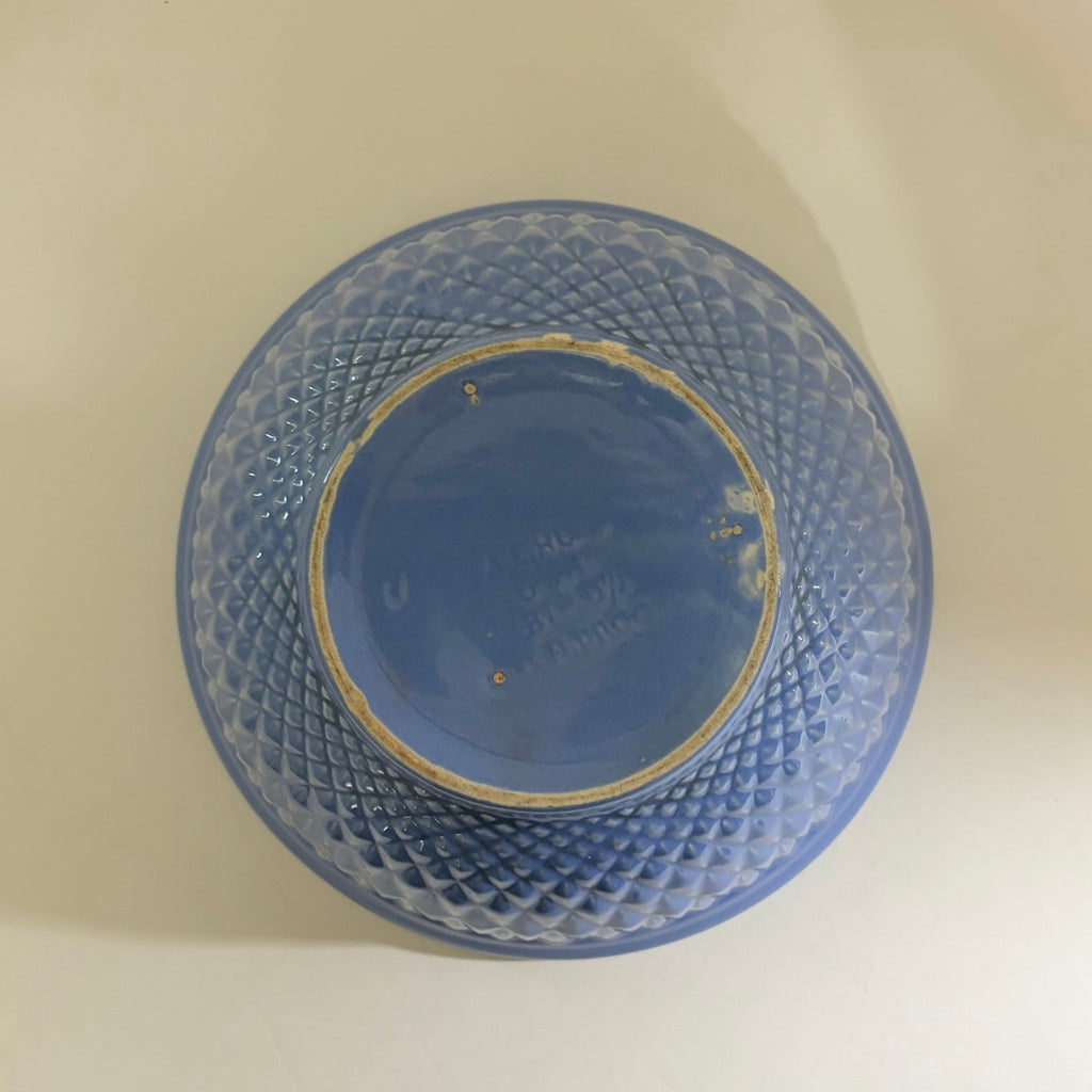 Vintage A.E. HULL Pottery Company Blue Kitchen Bowl Nesting Glossy Diamond