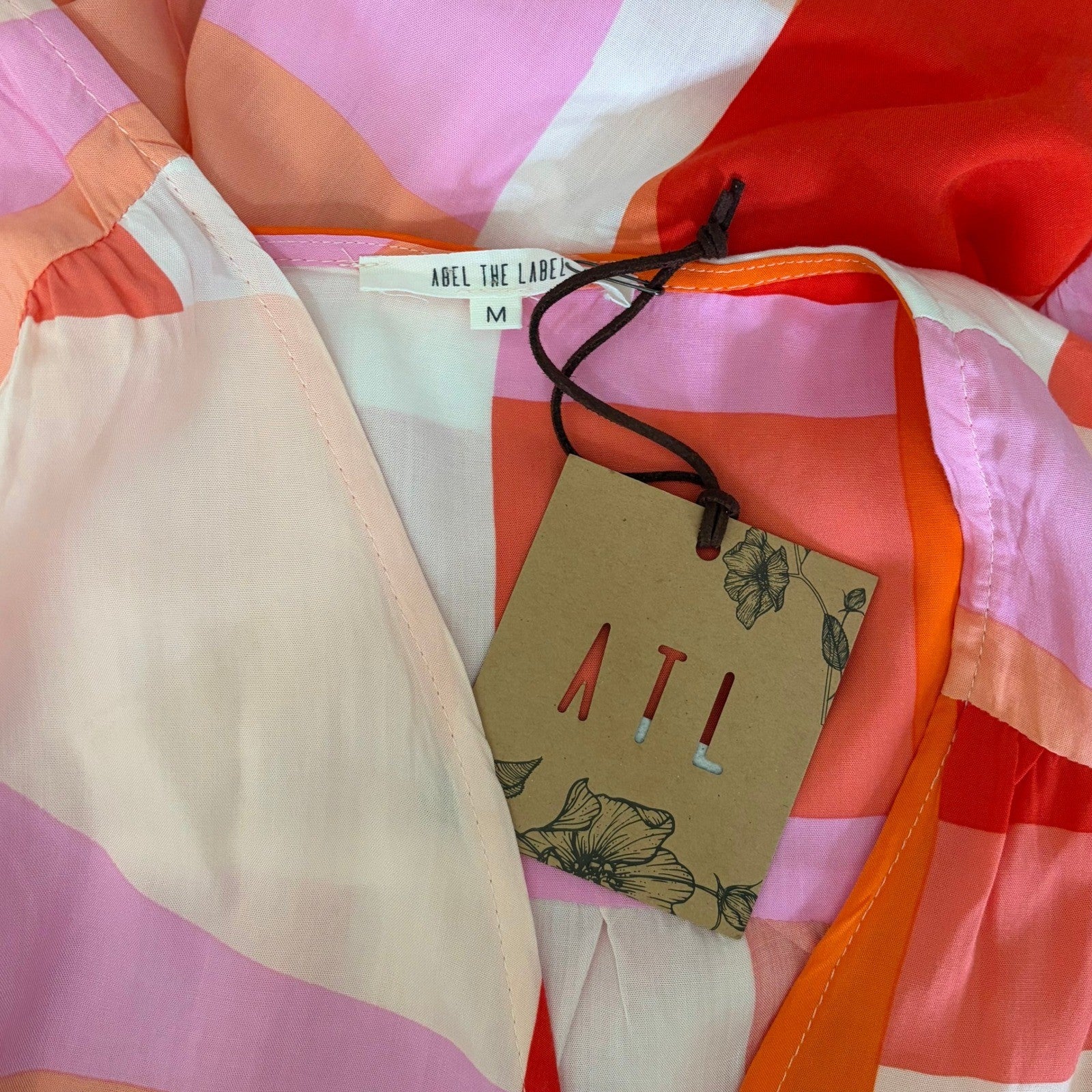 NWT! ATL ABEL THE LABEL Nova Maxi Dress High Low Pink Colorblock Abstract Medium
