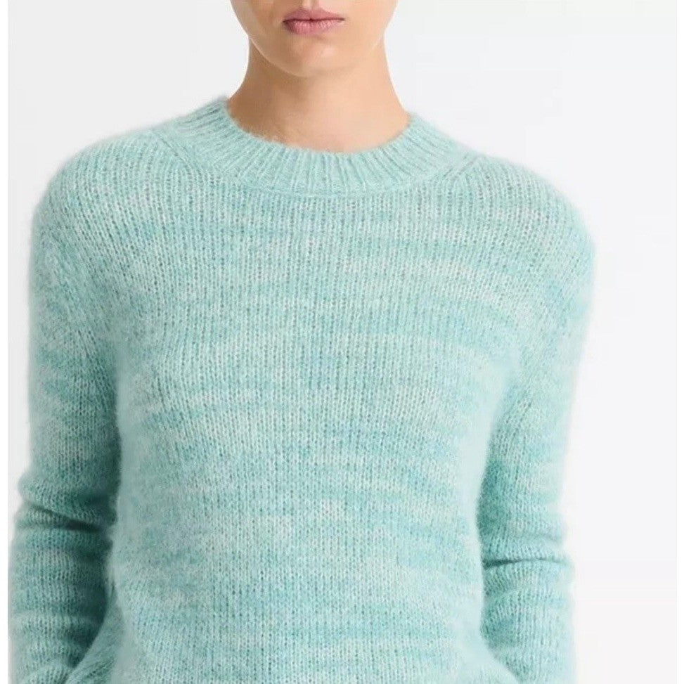 VINCE Italian Marled Alpaca Wool Knit Crew Neck Cozy Sweater Aqua Blue Small