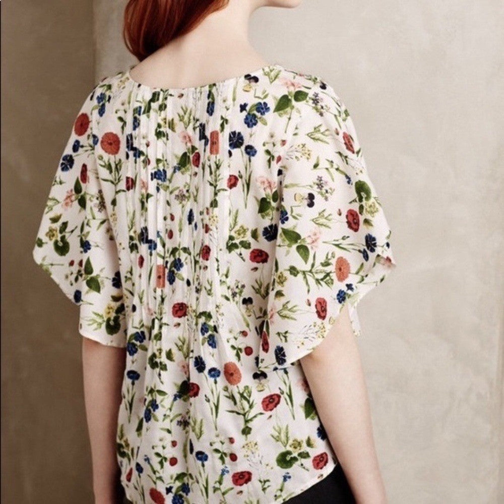 Anthropologie MAEVE Maya Floral Fluttered Top Blouse Strawberry Fruit Berries 2