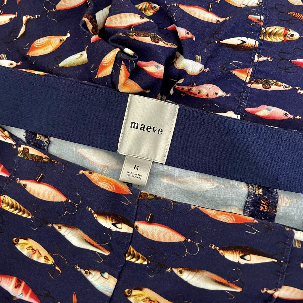 NWT!! Anthropologie MAEVE Fishing Lures Capri Pants Elastic Waist Cropped Medium