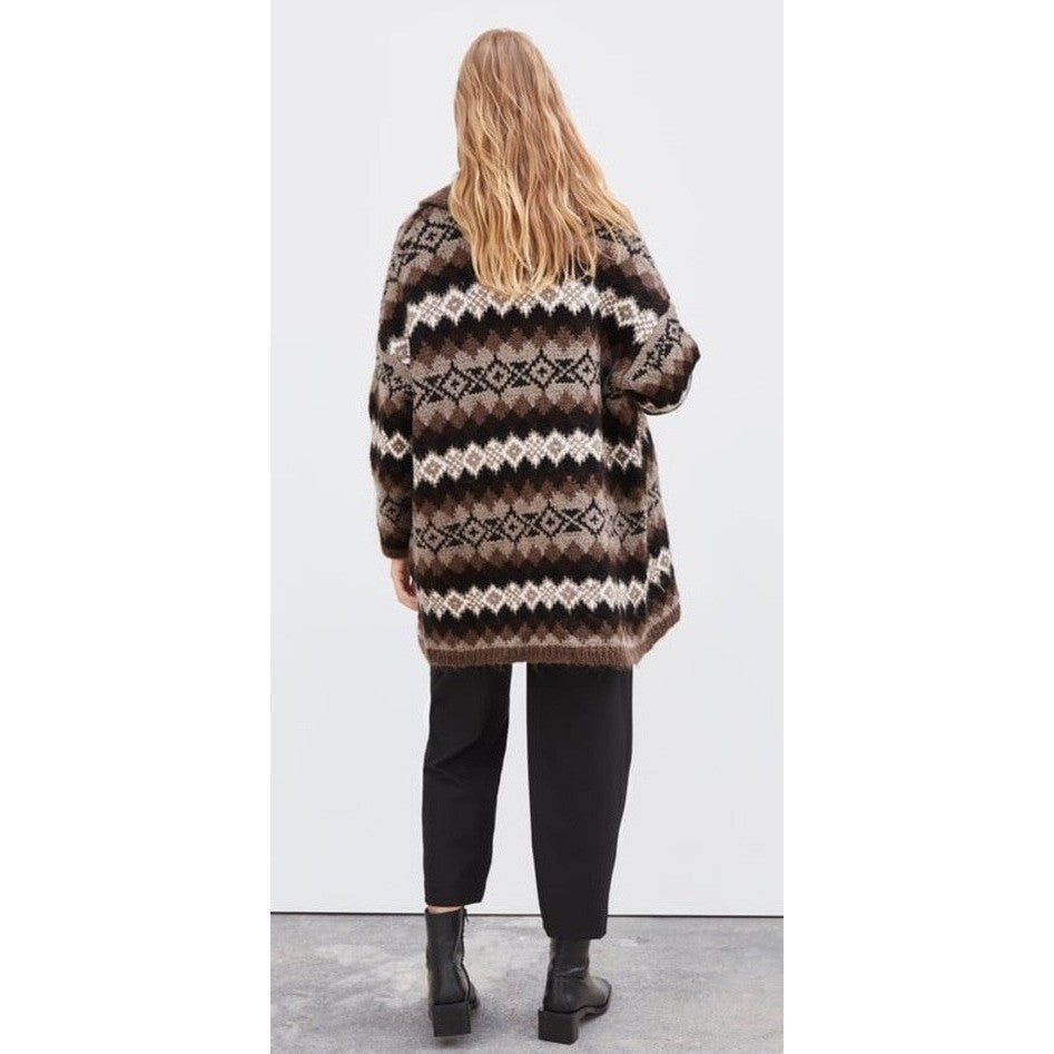 ZARA Fairisle Wool Mohair Cardigan Sweater Oversized Jacquard Knit Shawl Medium