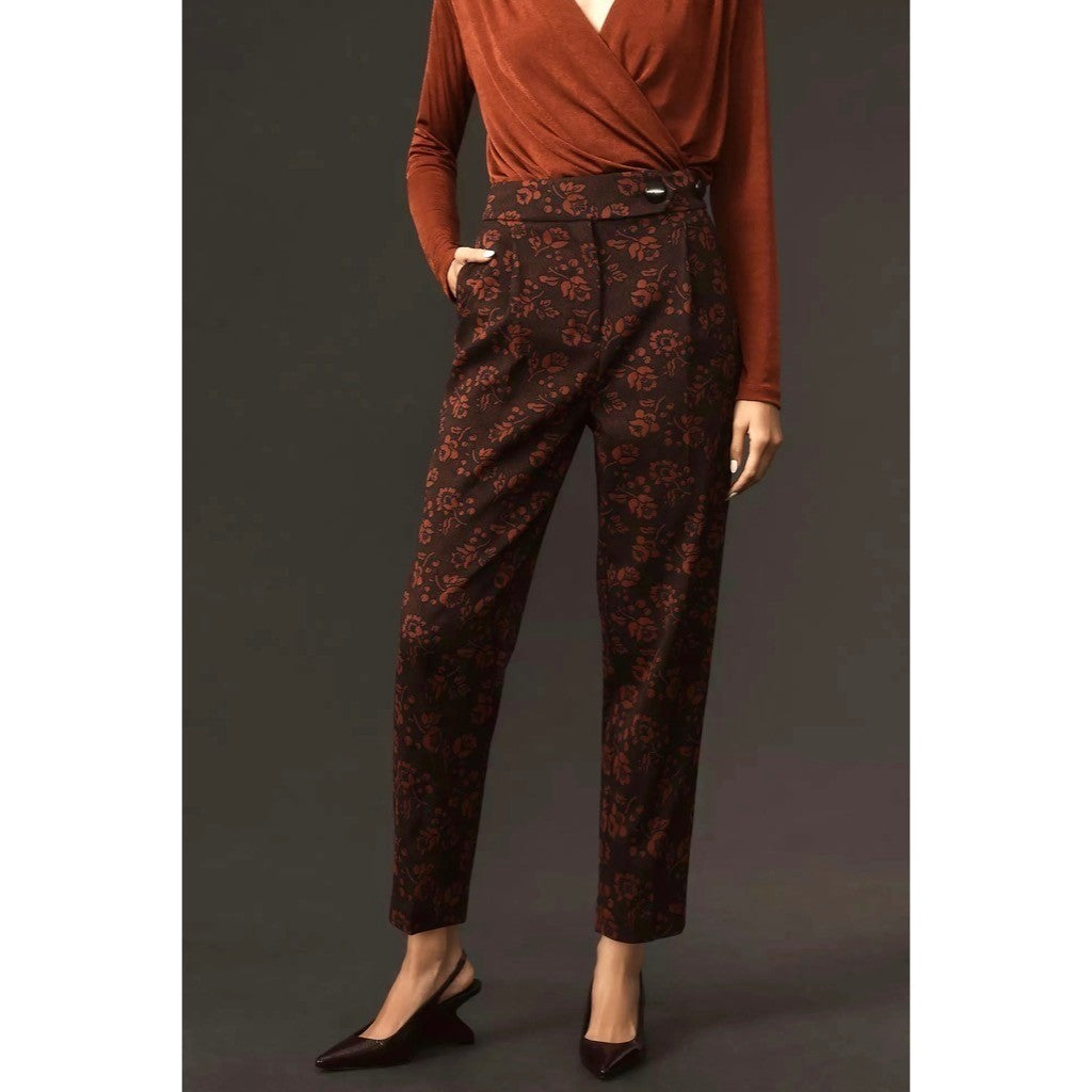 Anthropologie MAEVE Floral Jacquard High-Rise Trousers Pants Tapered Office 2