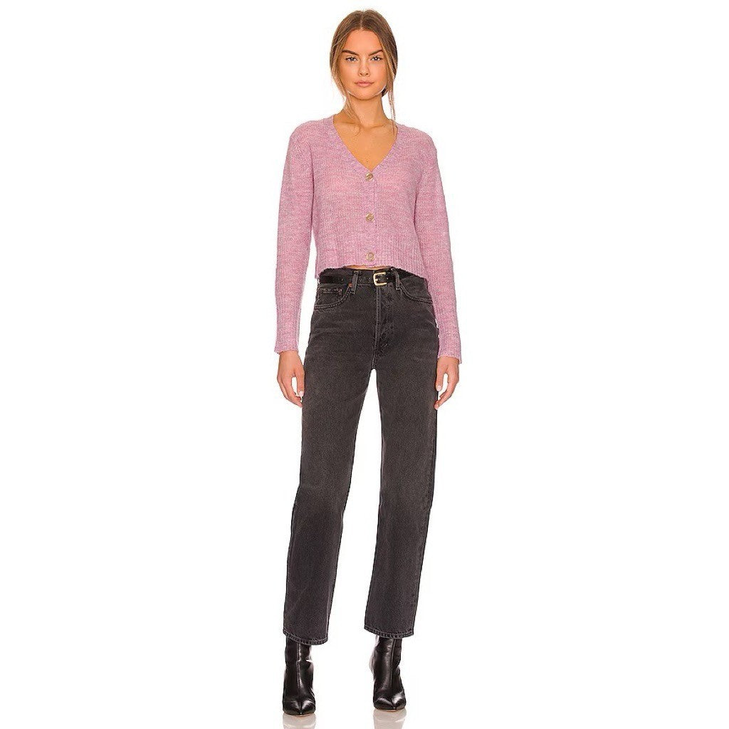 Revolve MONROW Two Piece Twinset Cardigan Tank Sweater Wool Mohair Purple XS