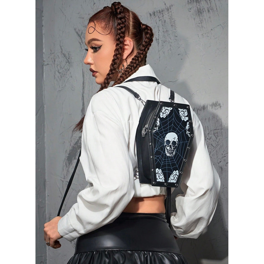 SCARLETON Studded Skull Bag Vegan Leather Punk Rock Rivet Shoulder Bag Gothic
