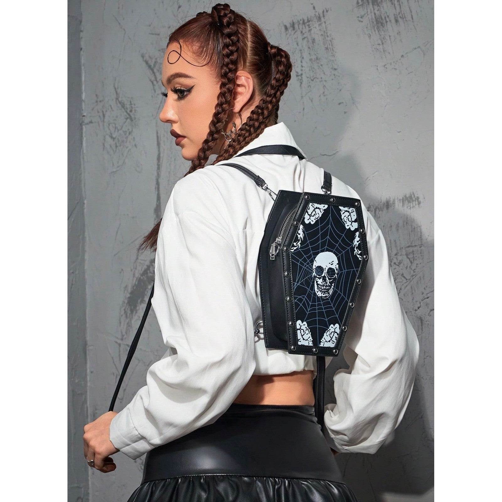 SCARLETON Studded Skull Bag Vegan Leather Punk Rock Rivet Shoulder Bag Gothic