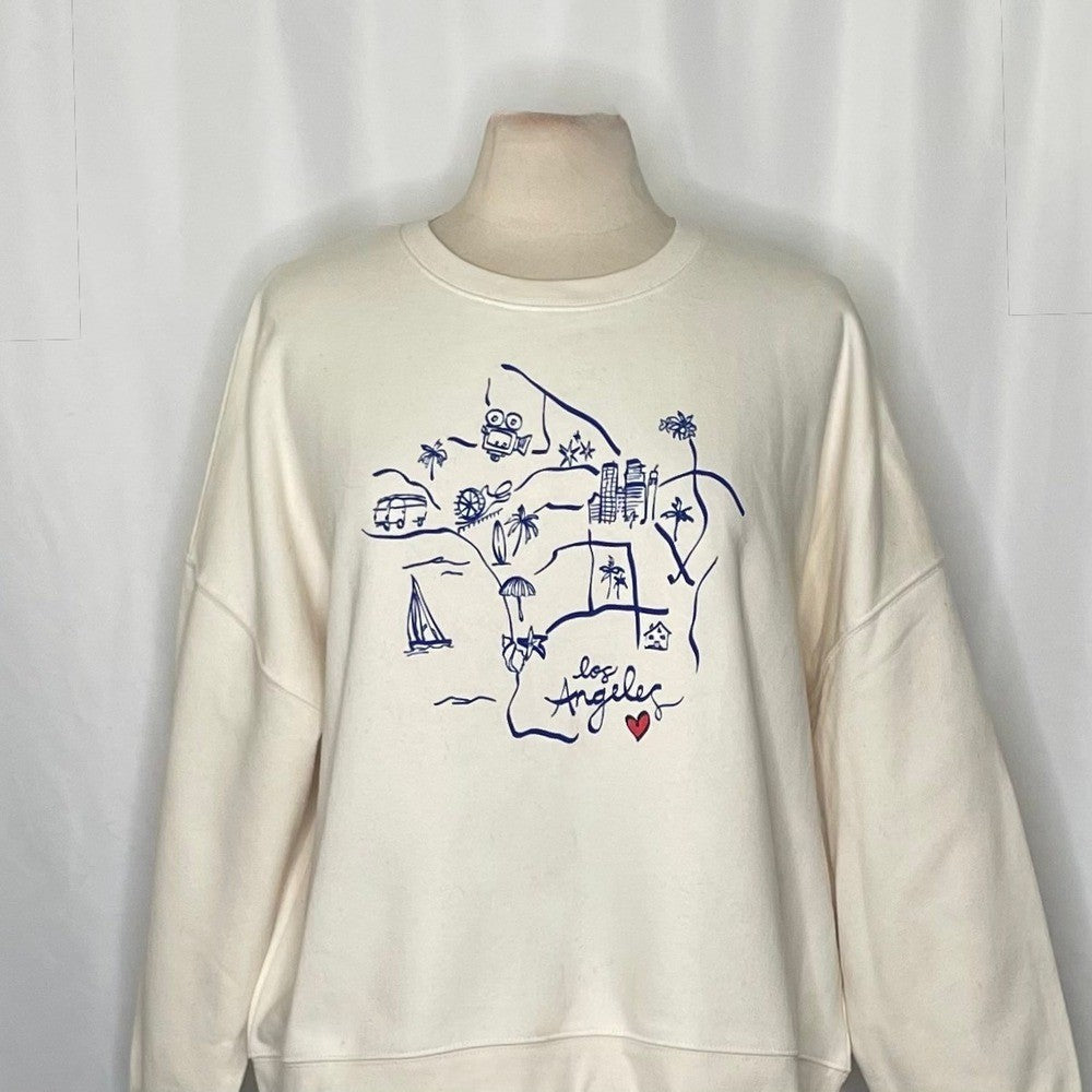 CLEOBELLA Los Angeles California Sweatshirt Pullover Graphic Map Hearts L.A. XL