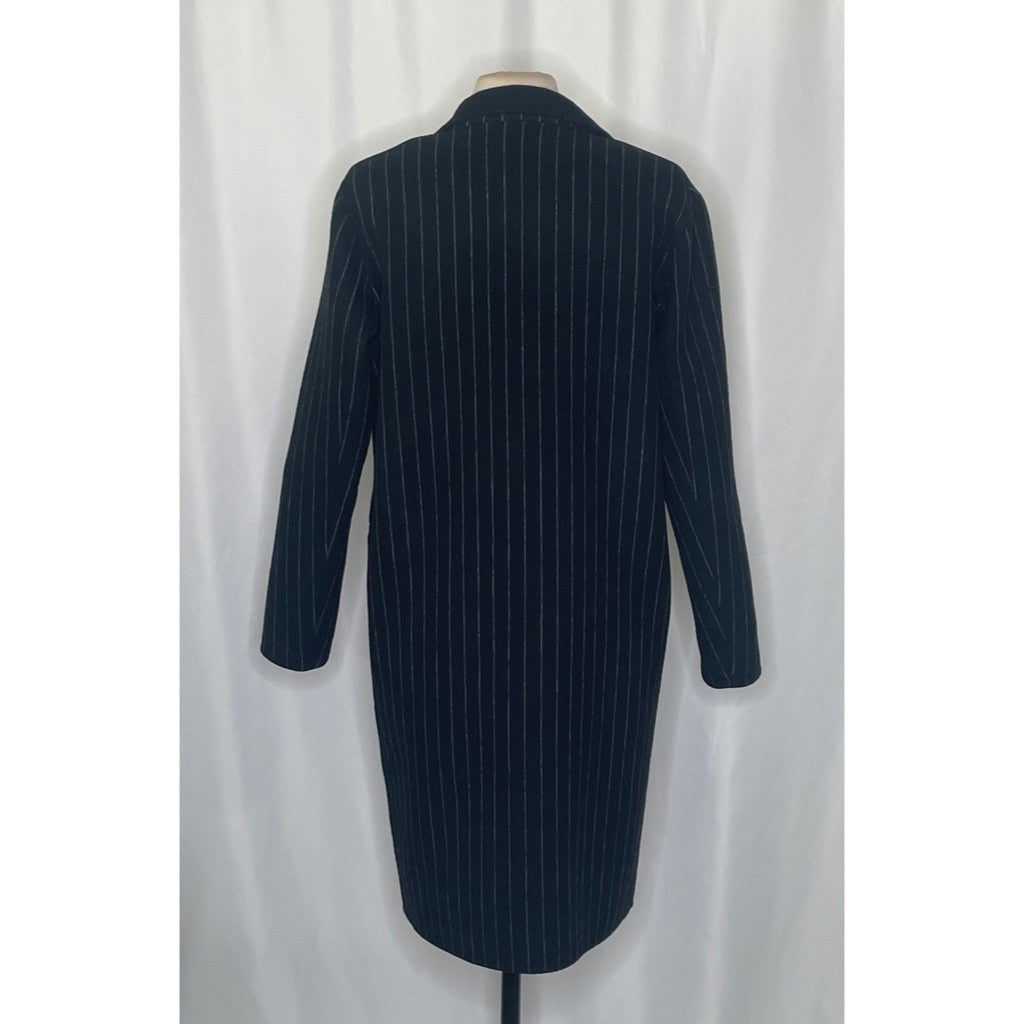 SANDRO Paris Felted Wool Long Coat Black Gray Pinstripe Stripe Size 1 / US 4