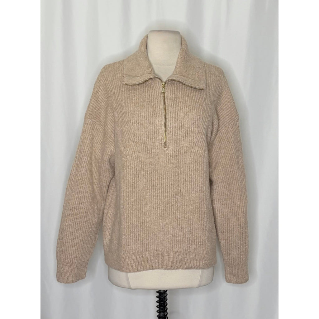 J. CREW Half Zip Stretch Sweater Merino Wool Alpaca Heathered Stone Knit Medium