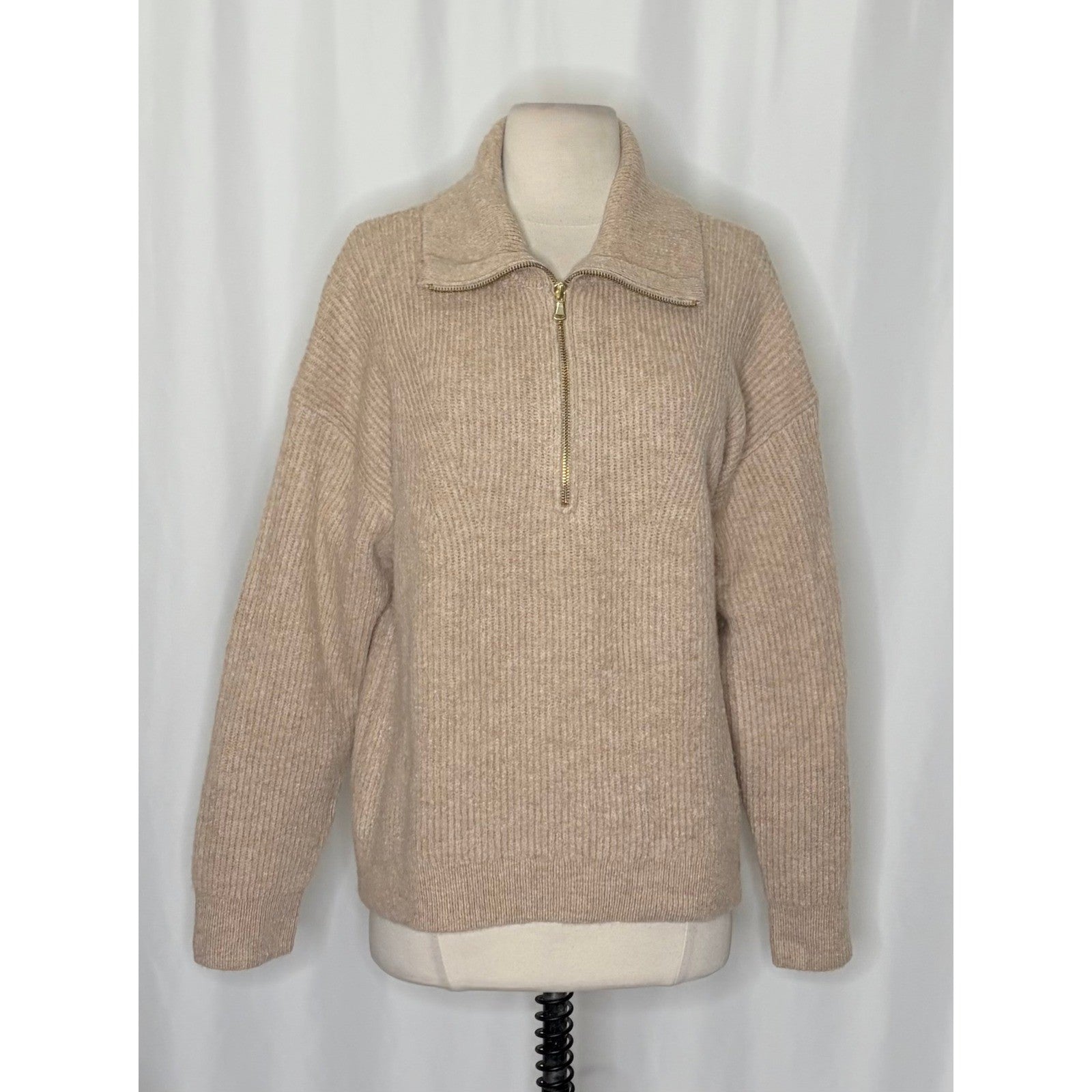 J. CREW Half Zip Stretch Sweater Merino Wool Alpaca Heathered Stone Knit Medium