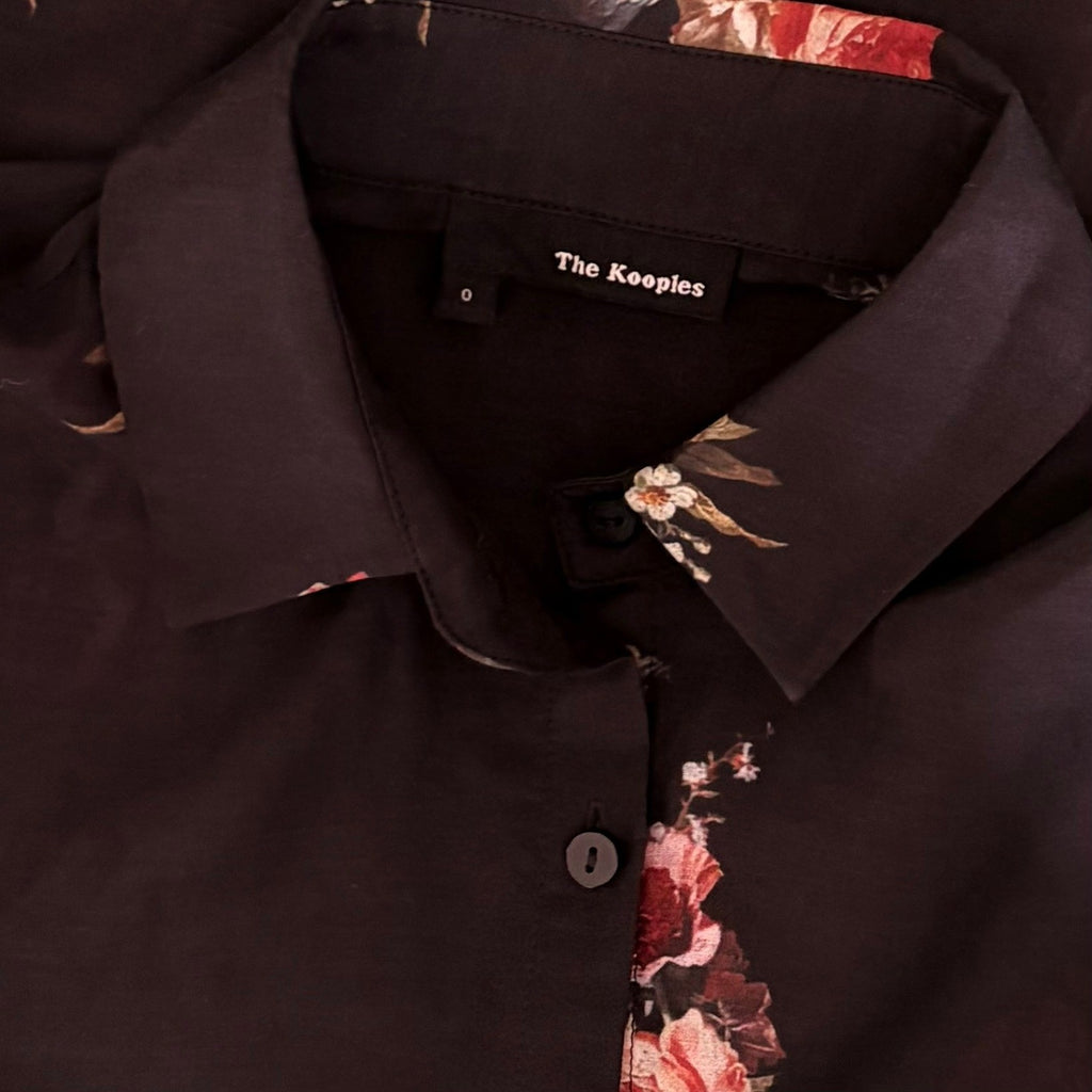 THE KOOPLES Silk Blend Black Floral Buttondown Top Blouse Button Down 0 / XS