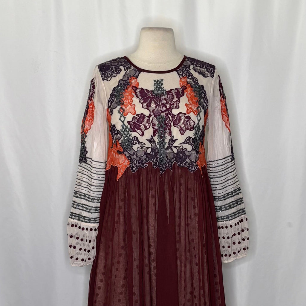 Anthropologie MOULINETTE SOEURS Eastberry Dress Embroidered Beaded Boho Size 2