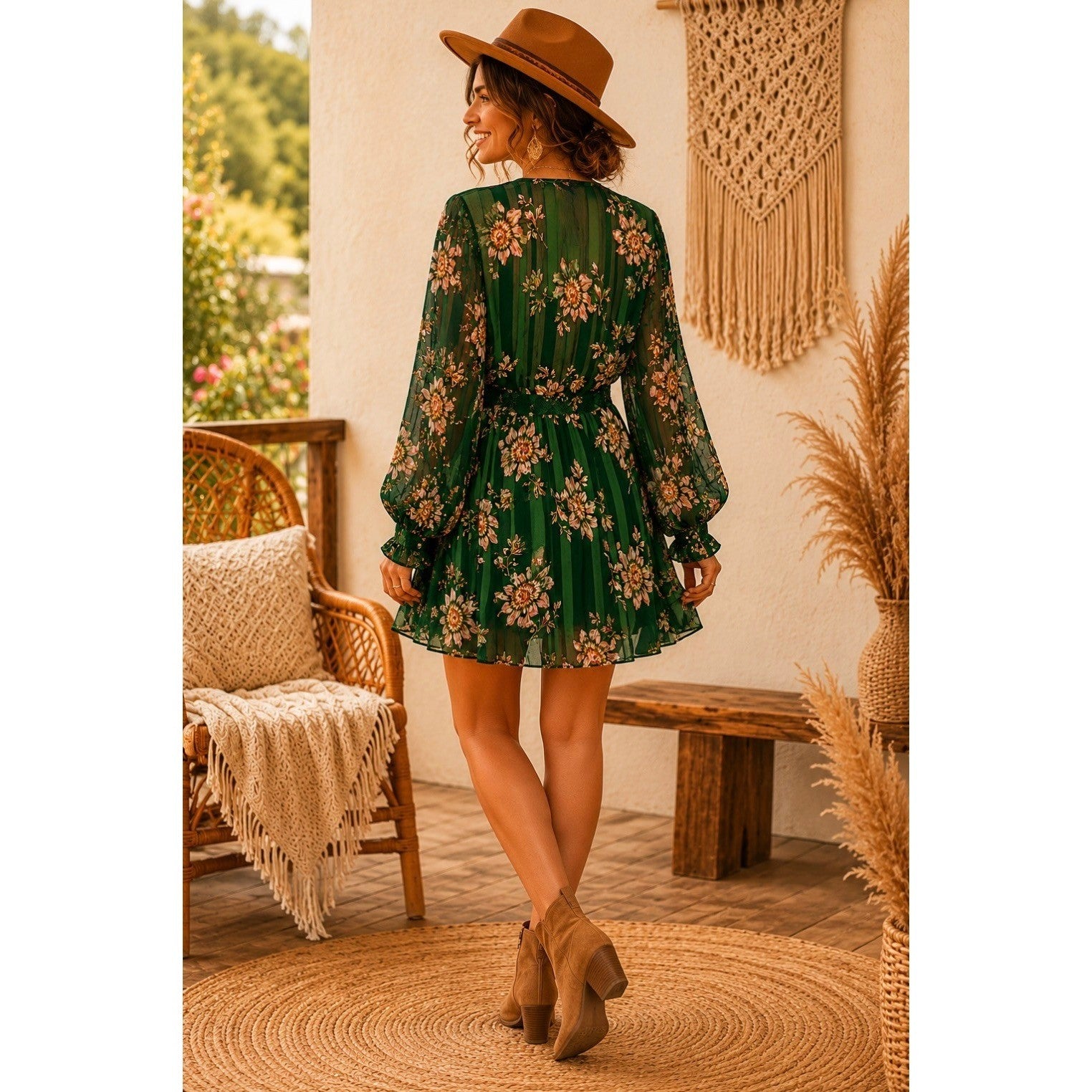 New Romantics FREE PEOPLE Midnight Blooms Dress Green Floral Embroidered Small