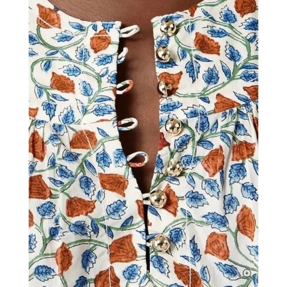 NWT!! J. CREW Shirred Popover Top Blouse Rosewood Floral Preppy Buttons X-Small