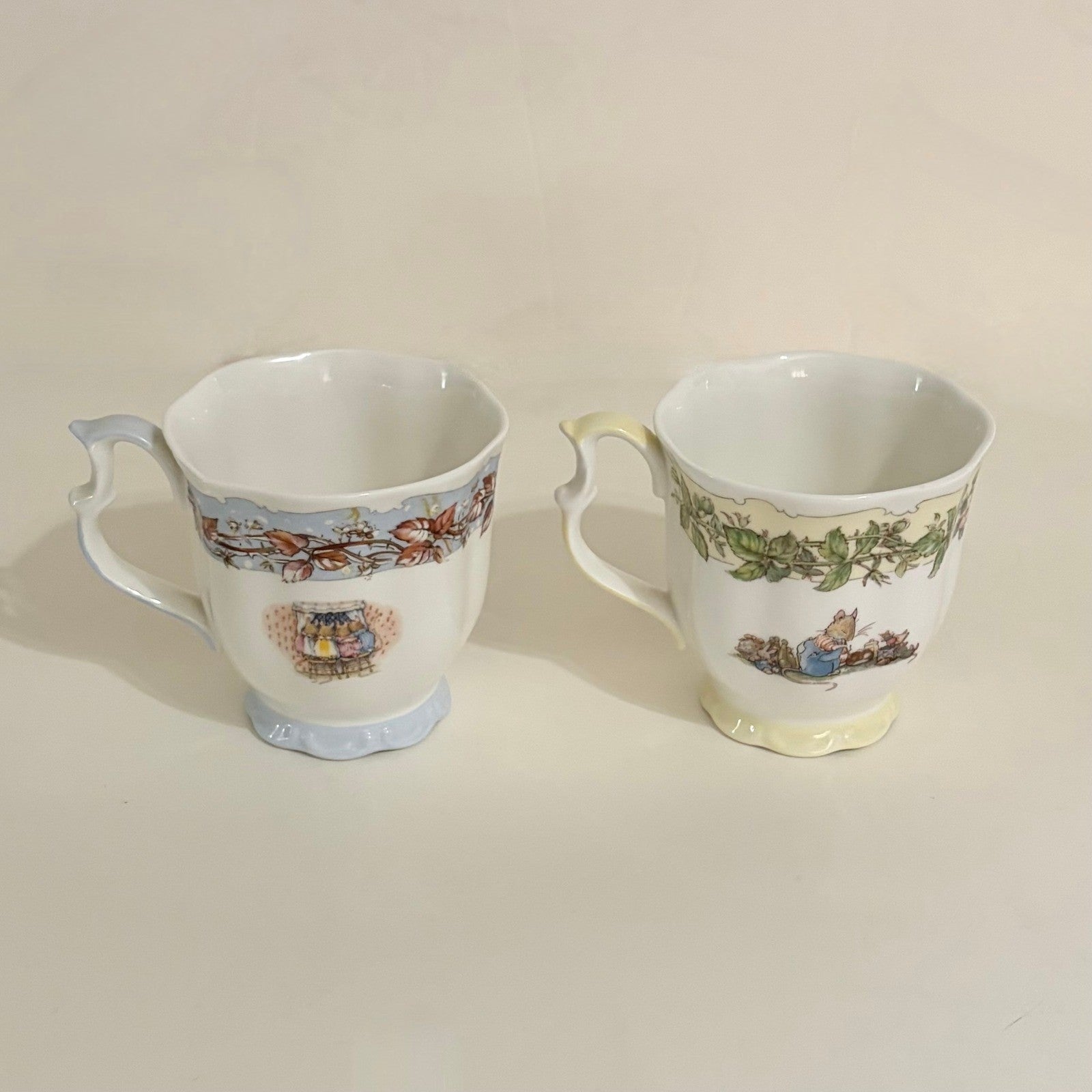 Set 2 Vintage ROYAL DOULTON Brambly Hedge Winter Spring Beaker Tea Cups 1983