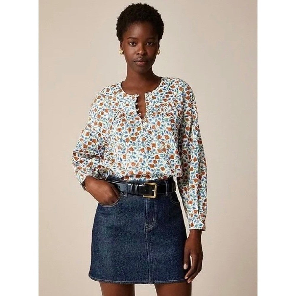 NWT!! J. CREW Shirred Popover Top Blouse Rosewood Floral Preppy Buttons X-Small