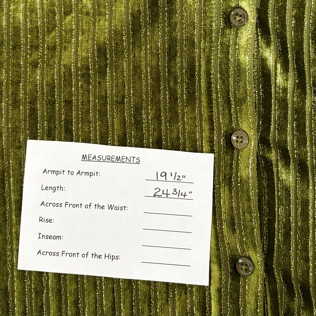 HOUSE OF HARLOW 1960 Green Velvet Stripe Buttondown Shirt Top Metallic Small