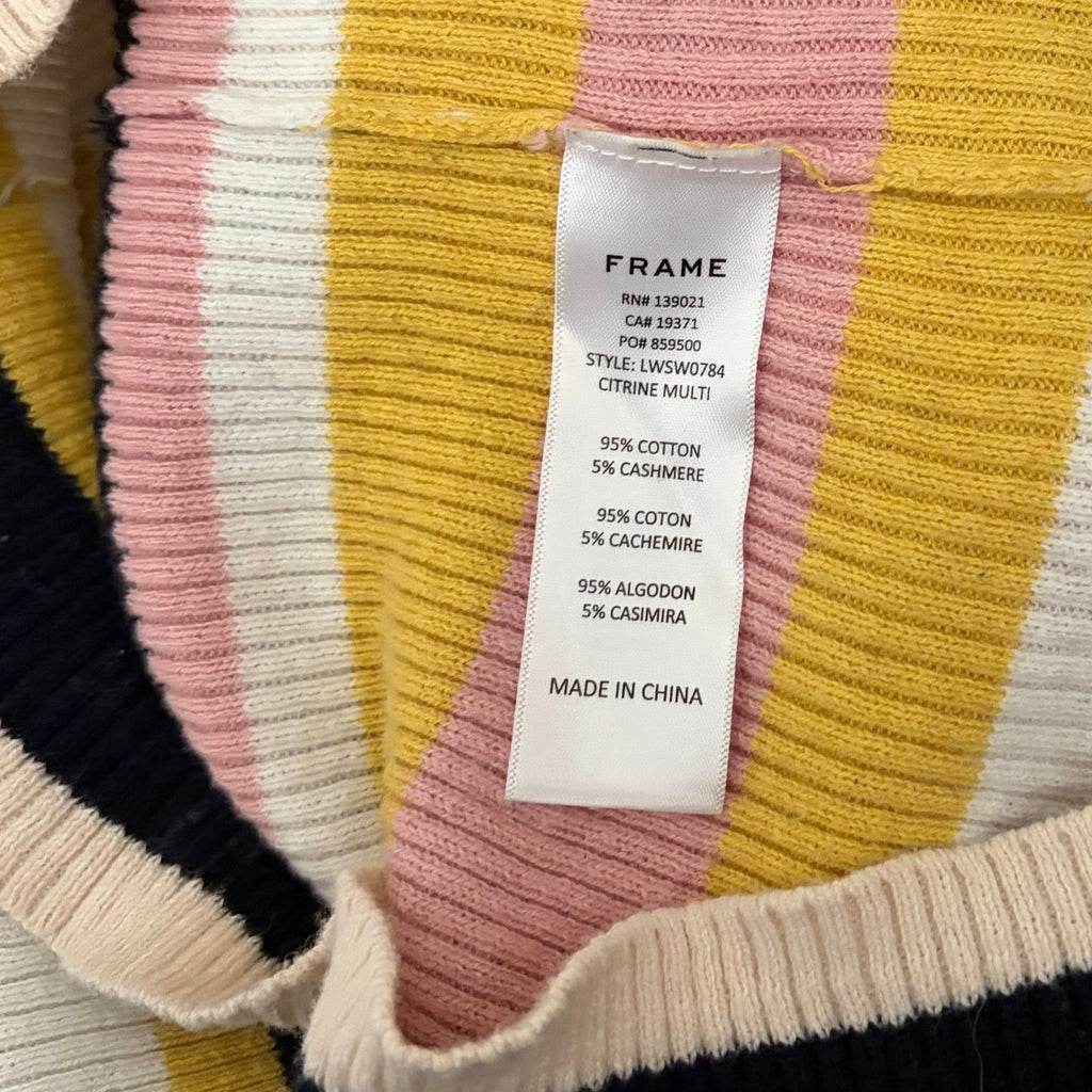 FRAME Denim Baja Citrine Stripe Sweater Cashmere Ribbed Knit Flare Sleeves Small