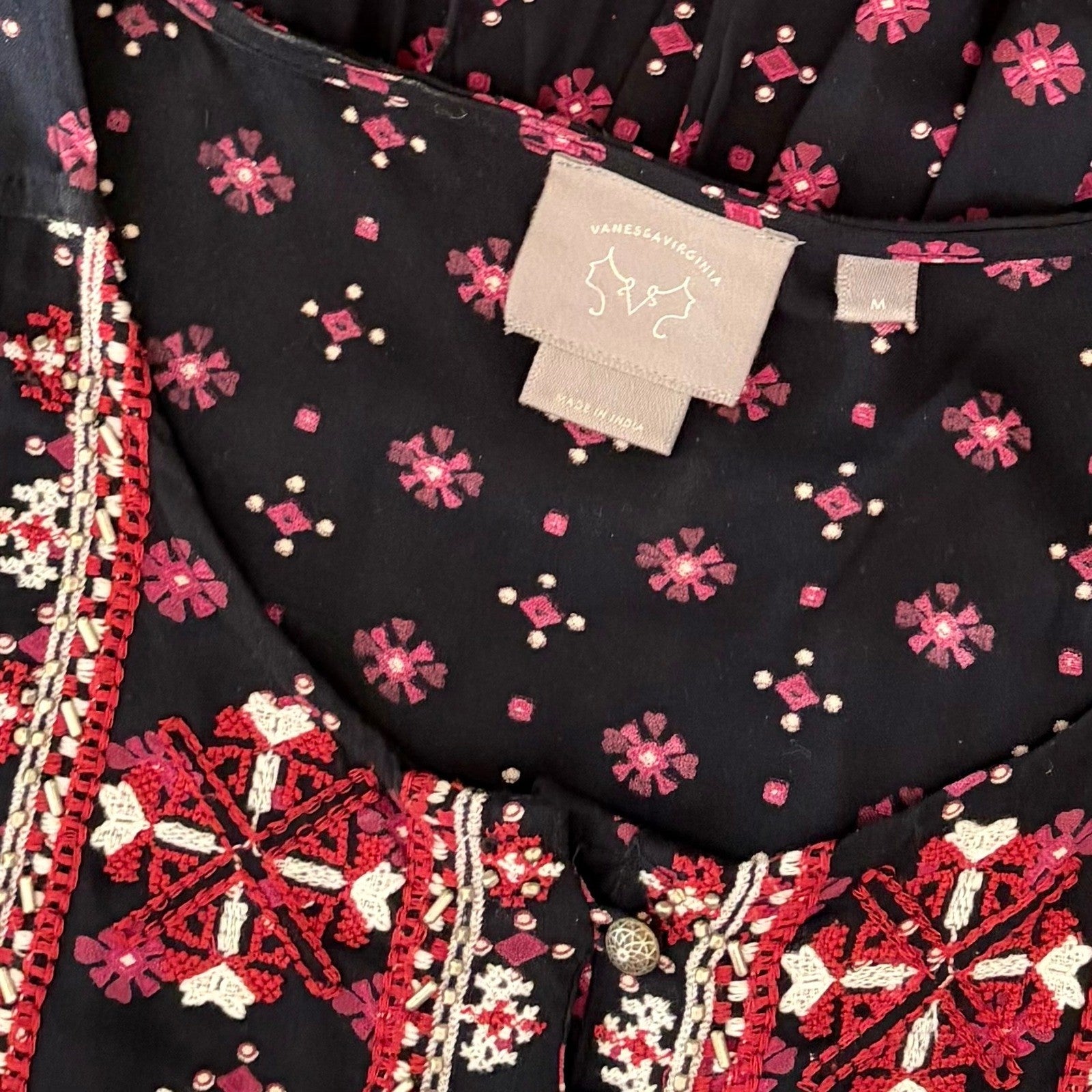 Anthropologie VANESSA VIRGINIA Kaleidoscope Beaded Shirtdress Dress Medium