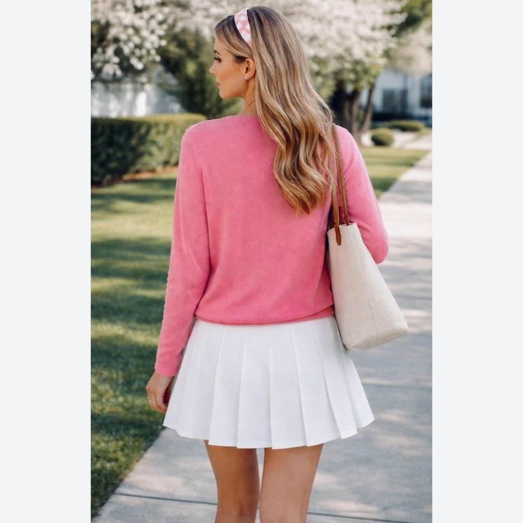LANDS' END Pink Cashmere Pullover Sweater Solid Knitwear Preppy Barbie Large