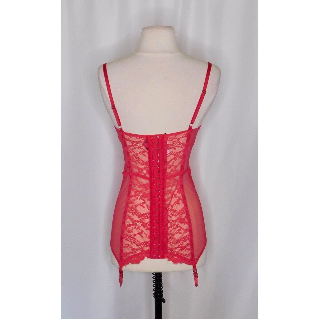 VICTORIA'S SECRET Barbie Hot Pink Lace Corset Bustier Garter Lingerie 34C