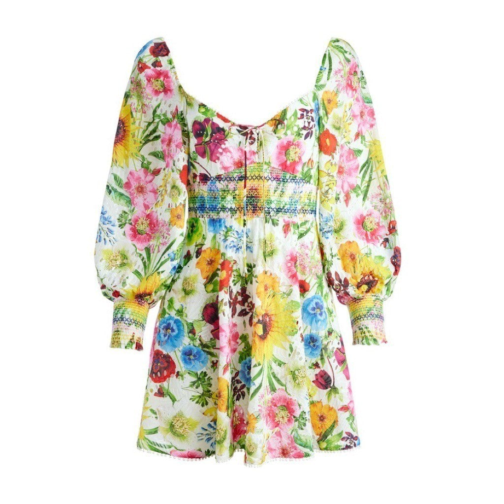 ALICE + OLIVIA Crawford Sweetheart Mini Dress Floral Puff Sleeves Lace Up Size 0
