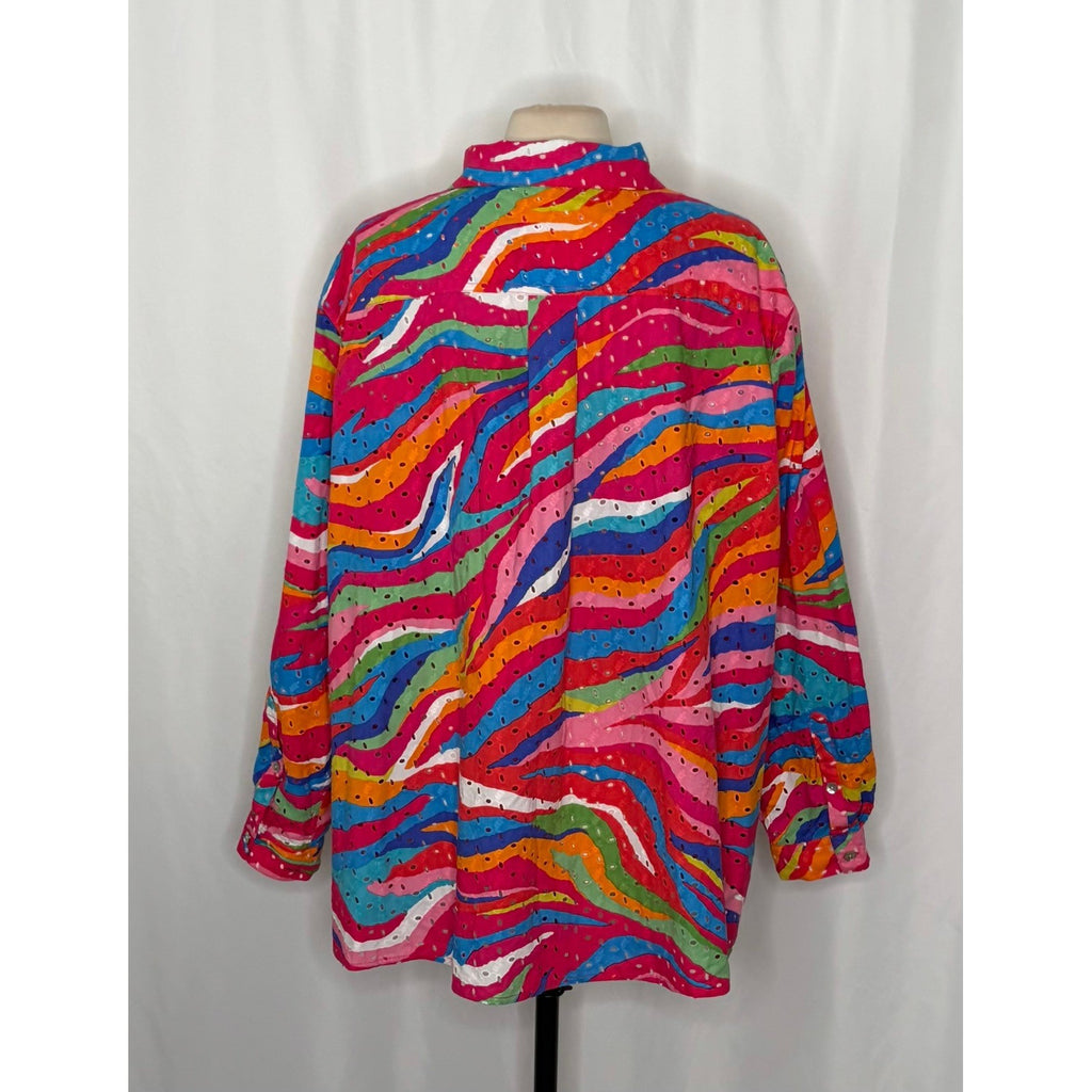 NEW!! JOHN MARK Eyelet Embroidered Watercolor Wave Print Buttondown Size 3X