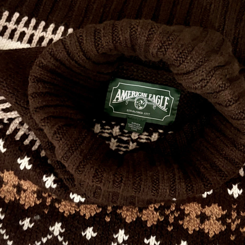 AMERICAN EAGLE Fairisle Snowdrift Turtleneck Sweater Cropped Fair Isle Small
