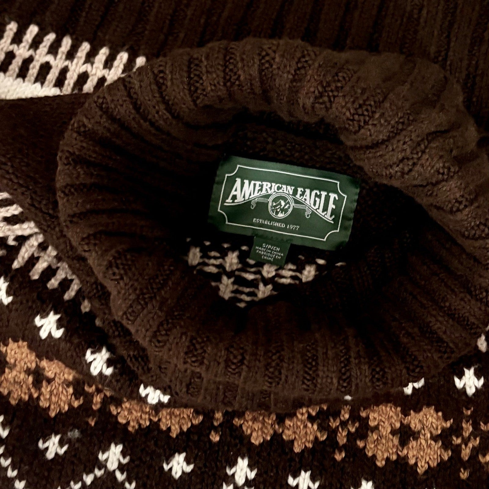 AMERICAN EAGLE Fairisle Snowdrift Turtleneck Sweater Cropped Fair Isle Small