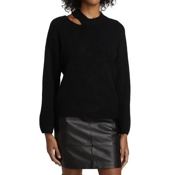 RAILS Alexi Cutout Sweater Solid Black Ribbed Pullover Knitwear Large