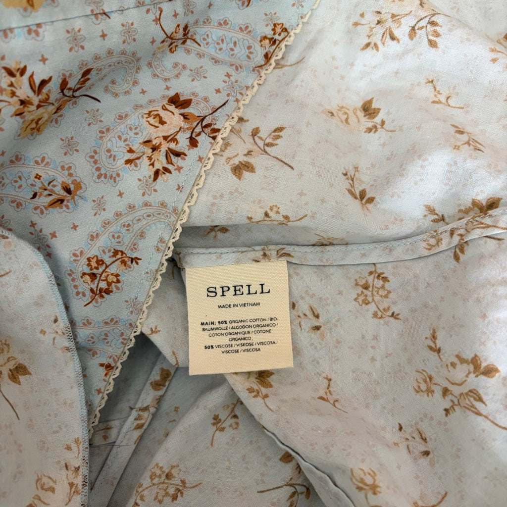 SPELL & THE GYPSY Fleur Frill Bias Maxi Dress Teapot Blue Floral Bohemian Large