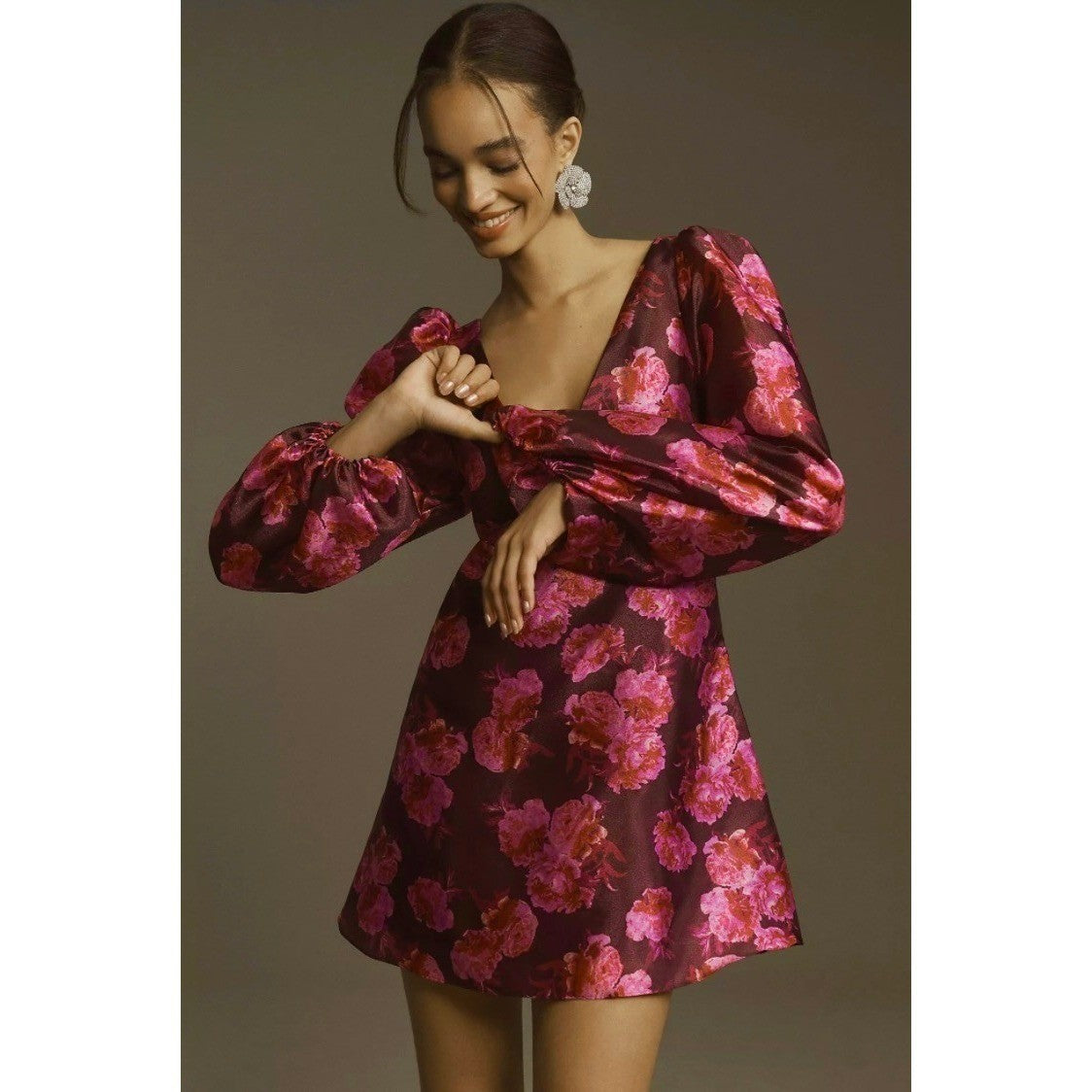 NWT!! Anthropologie BHLDN Aliana V Neck Floral Organza Mini Dress Large