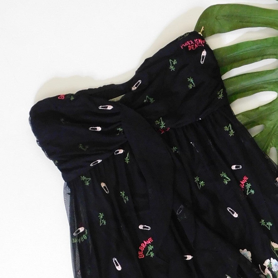 PATRIZIA PEPE Embroidered Tulle Top Strapless Floral Punk Size 40 US 4