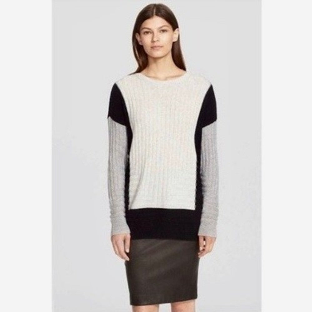 VINCE Cashmere Wool Colorblock Sweater Black Gray Ivory Intarsia Ribbed Small