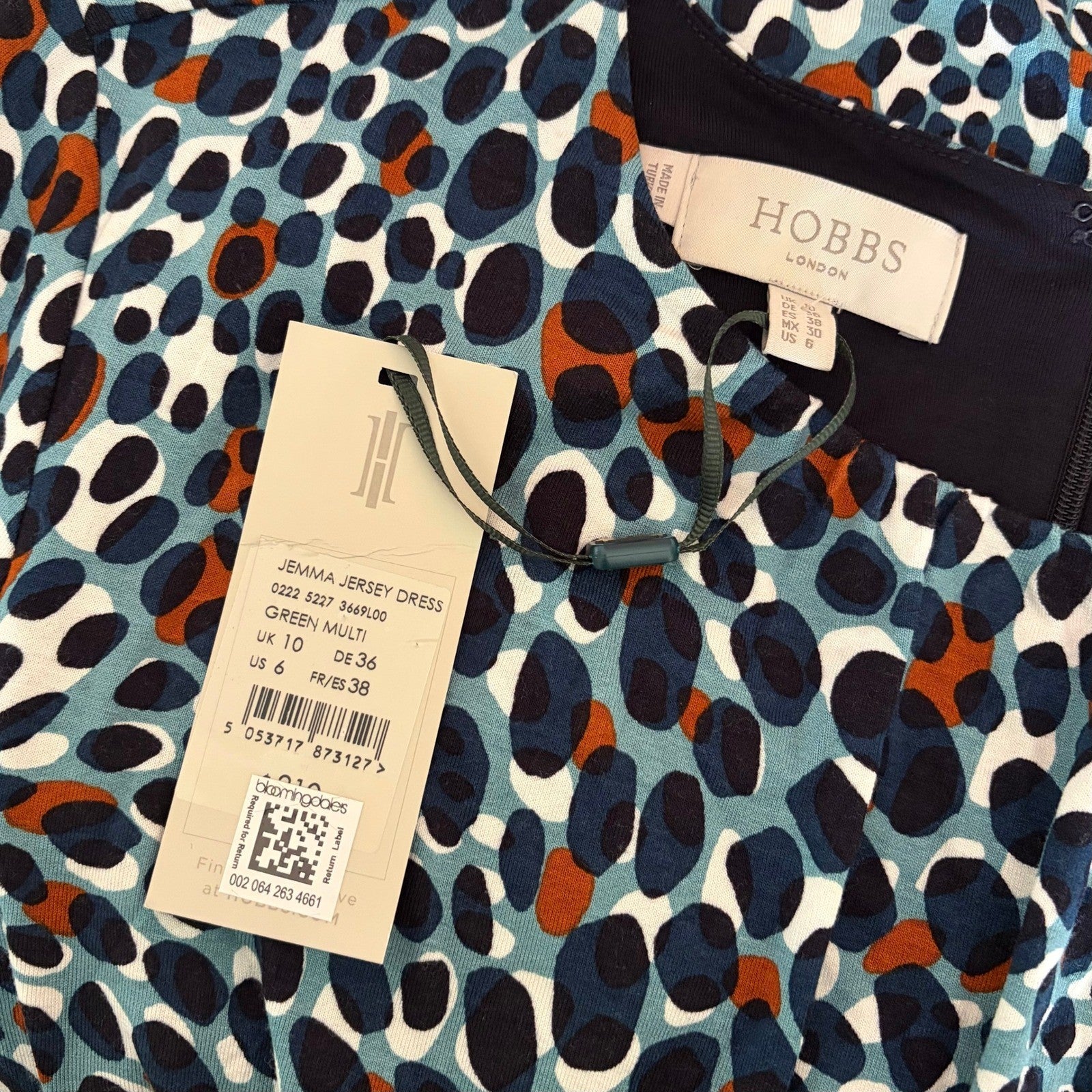 NWT!! HOBBS London Jemma Jersey Dress Green Multi Animal Print Knit US Size 6
