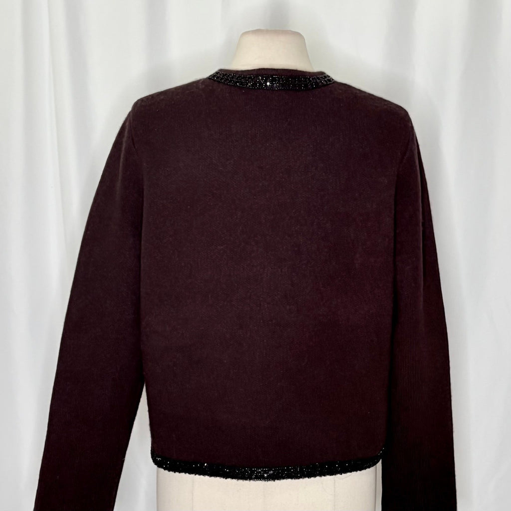 ZARA Wool Beaded Cardigan Sweater Knitwear Embellished Cropped Solid X-Large