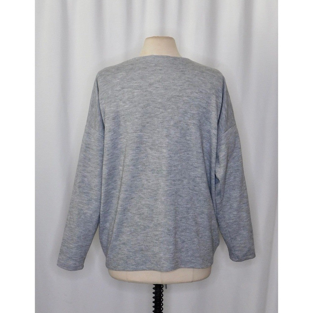 ZARA Heathered Gray Cinched Sweater V Neck Pullover Cinchable Cinched Top Large