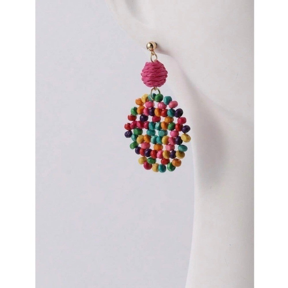 NEW Colorful Wooden Beaded Drop Dangle Earrings Balls Vacation Resortwear Travel