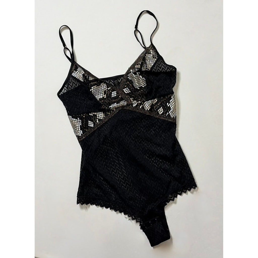 INTIMISSIMI Snake Charmer Embroidered Bodysuit Chevron Lace Lingerie Small