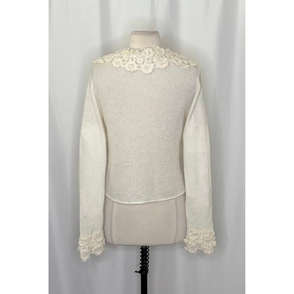 ZARA Alpaca Wool Ecru Crochet Flower Appliqué Sweater Blogger Favorite Small