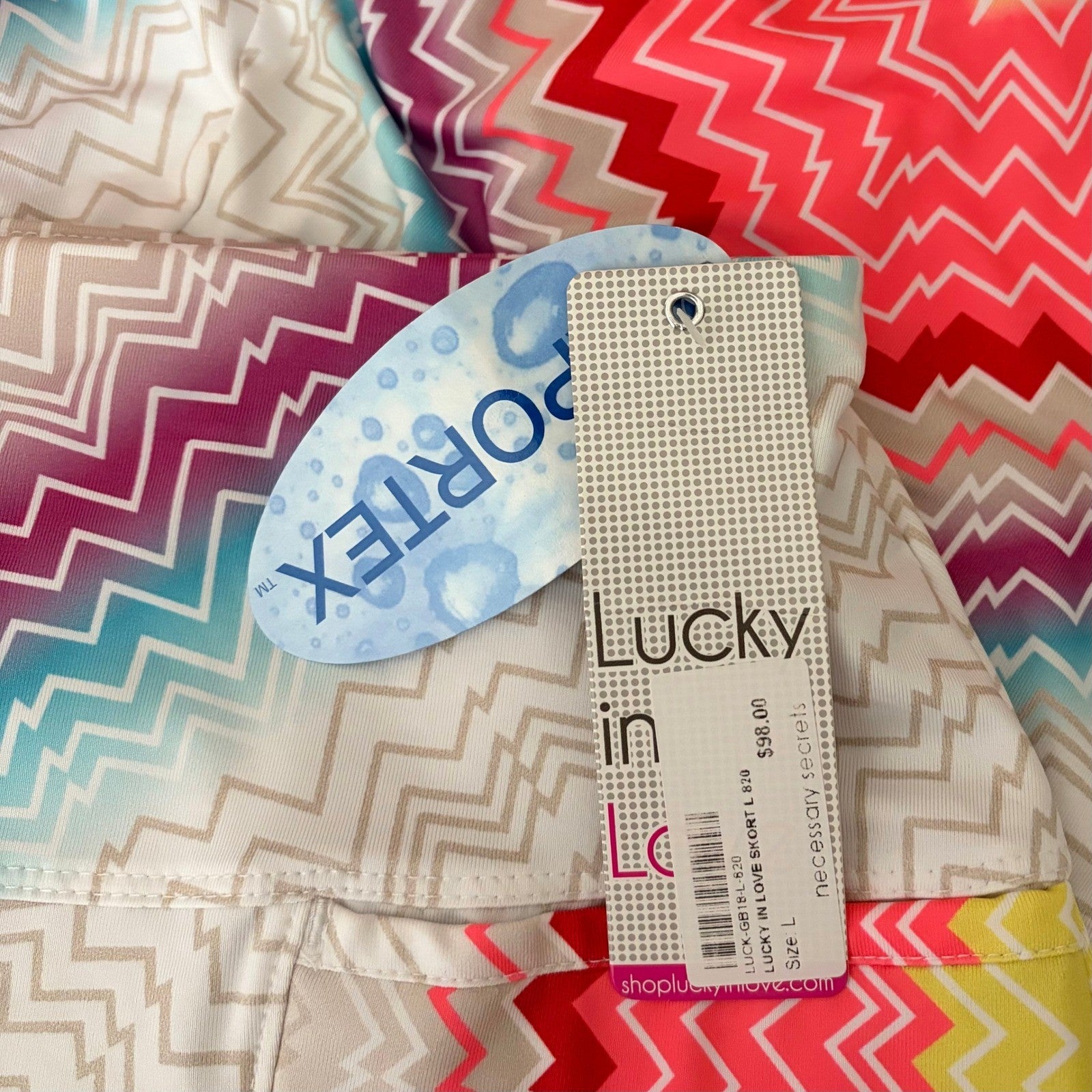 NWT!! LUCKY IN LOVE Chevron Skort Skirt Bright Stripes Sporty Tennis Large